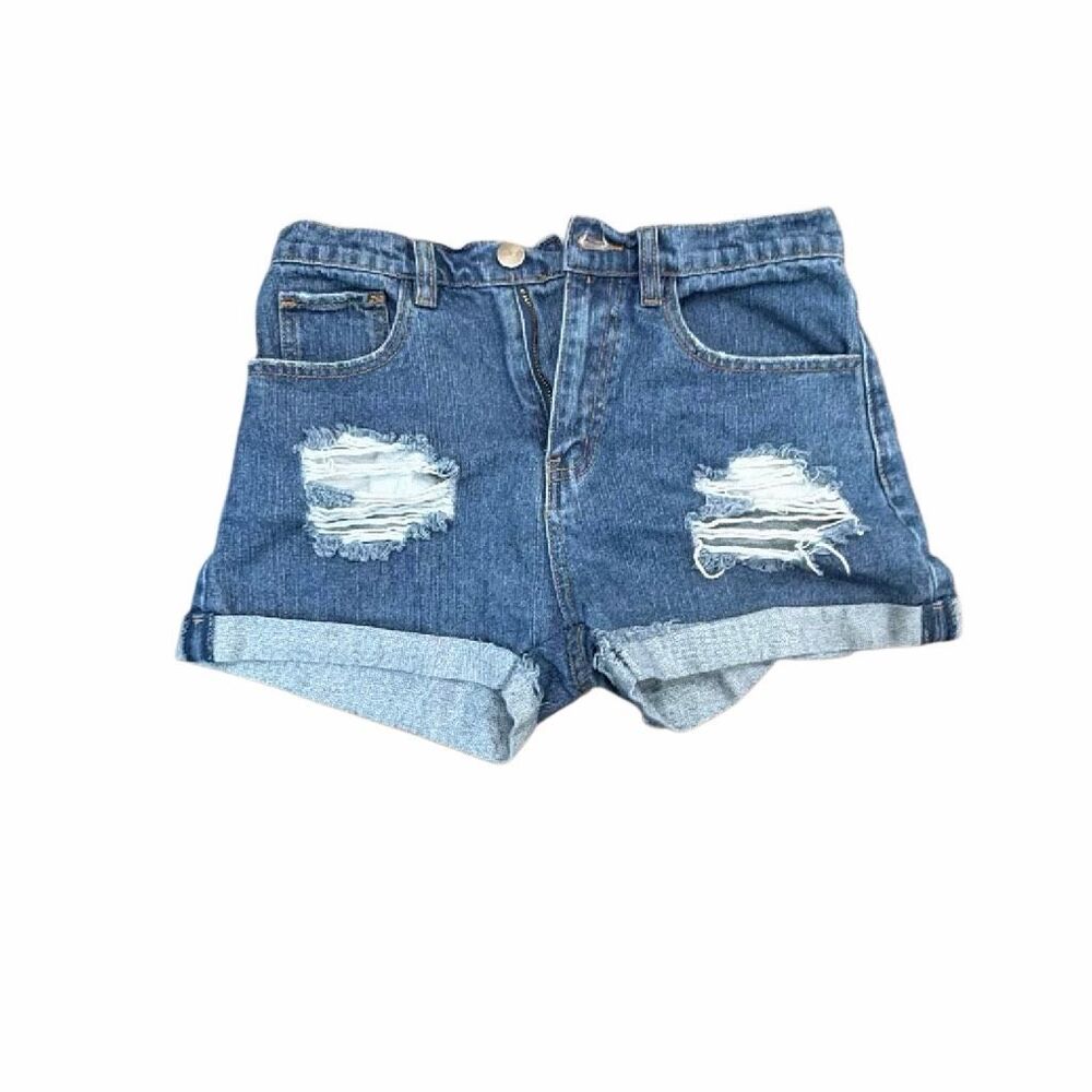 Forever 21 Women's Size 27 Blue Distressed Short Shorts Cuffed Hem